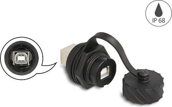 Adapter USB DeLOCK USB 2.0 Type-B femër në femër, për montim në panel, IP68, i zi