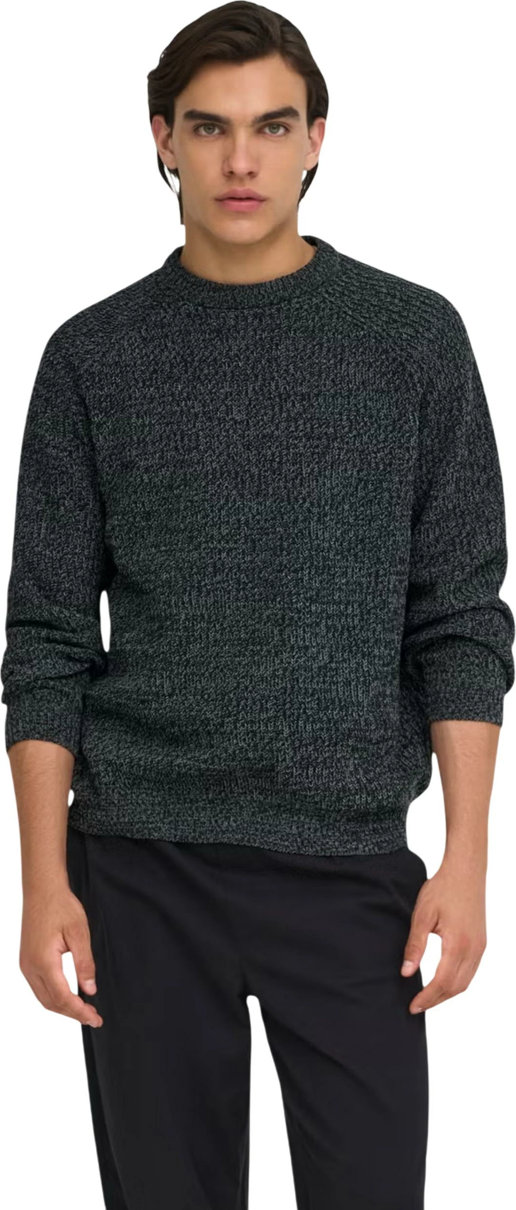 Xhemper për meshkuj Only & Sons Onsjoin Rlx Ls Raglan Knit 22034670, i zi