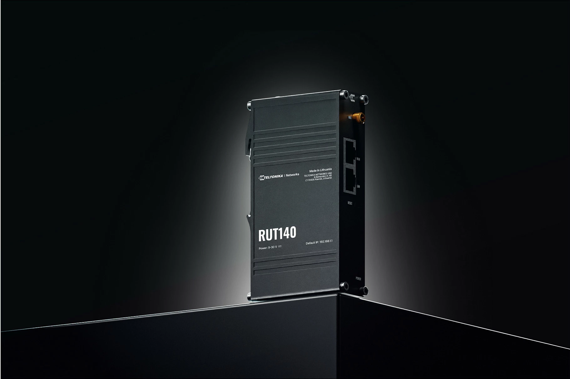 Router industrial Teltonika RUT140, 2x RJ45 10/100Mb/s, Ethernet WAN, Wi‑Fi 4, DIN-rail, i zi