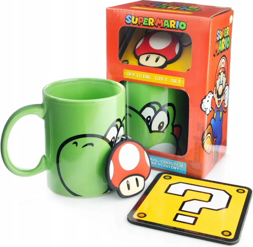 Set dhuratë Pyramid International Super Mario Yoshi, filxhan 315 ml + nënfilxhan + varëse çelësash, i gjelbër