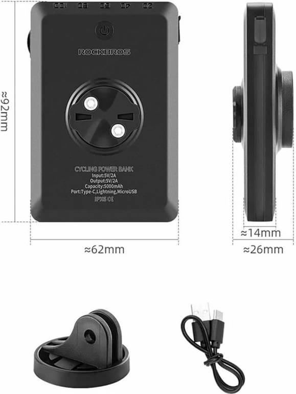 Dritë përpara biçiklete Rockbros JP008 me power bank 5000mAh 150lm, e zezë