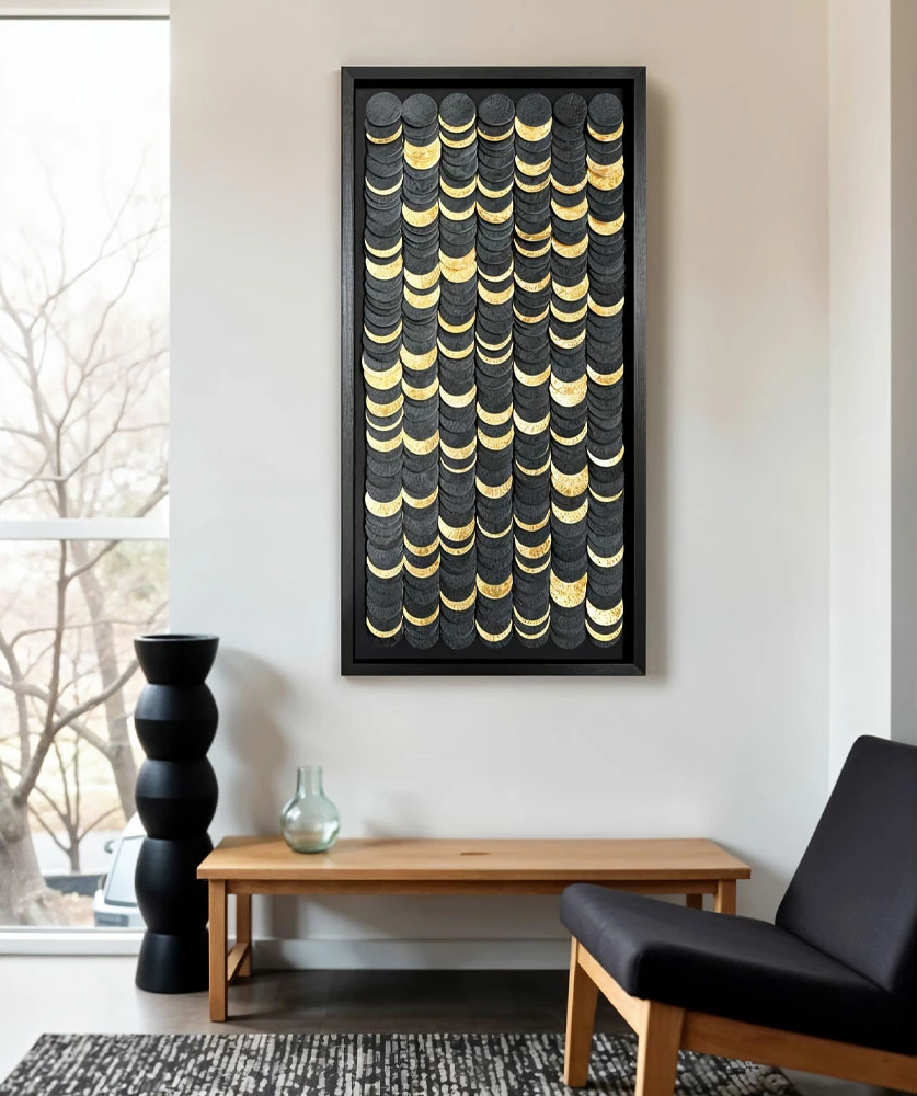 Pikturë dekorative Wilderness, letër, xham, ngjyrë e zezë dhe ari, 50x100x3 cm