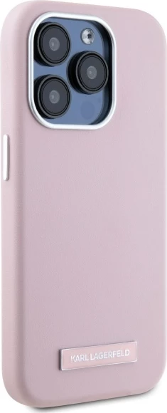 Mbështjellës Karl Lagerfeld FW Metal Plate MagSafe për iPhone 15 Pro, Rozë