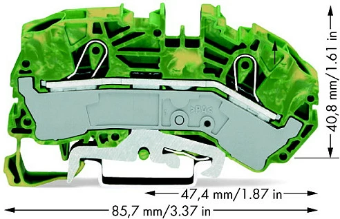 Klemë tokëzimi WAGO 2016-7607, 2-linjore, 16 mm², jeshile/verdhe