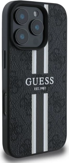Mbështjellës Guess 4G Printed Stripes MagSafe për iPhone 16 Pro Max, i zi