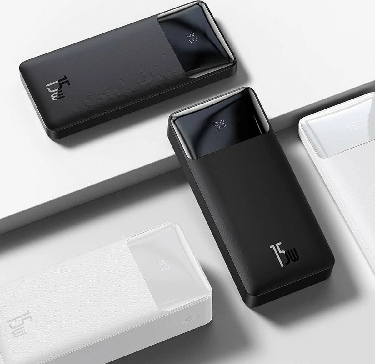 Powerbank Baseus Bipow 10000mAh 15W me ekran digjital, e zezë, me kabllo MicroUSB/USB-A