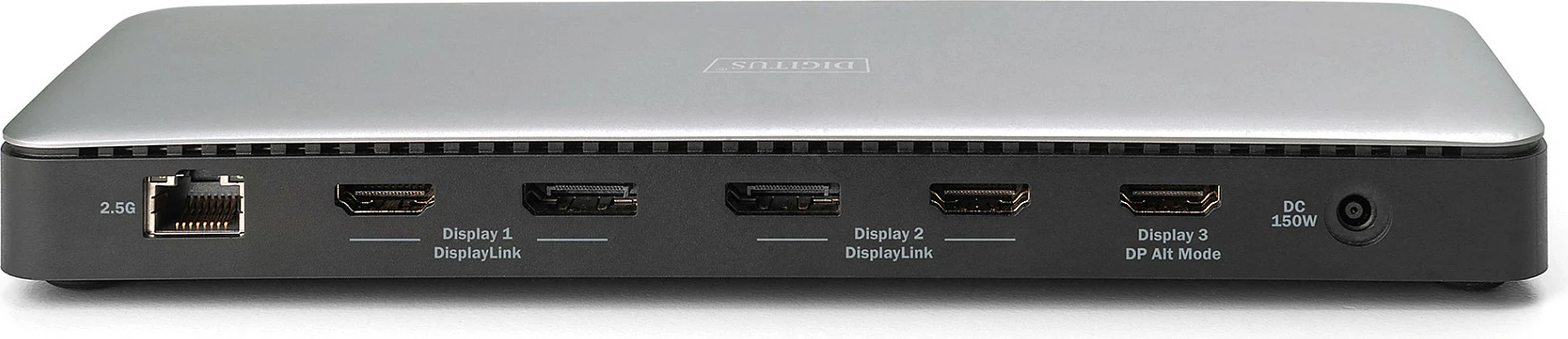 Docking station Digitus USB-C 3.2 Gen 2, 4K HDR, 3x HDMI, 2x DP, RJ45, audio, me adapter rryme, argjendtë