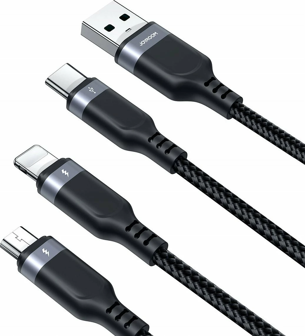 Kabllo USB Joyroom Multi-Use Series S-1T3018A18 (JYR842) 3-në-1 USB-A në USB-C/microUSB/Lightning 1.2 m, e zezë