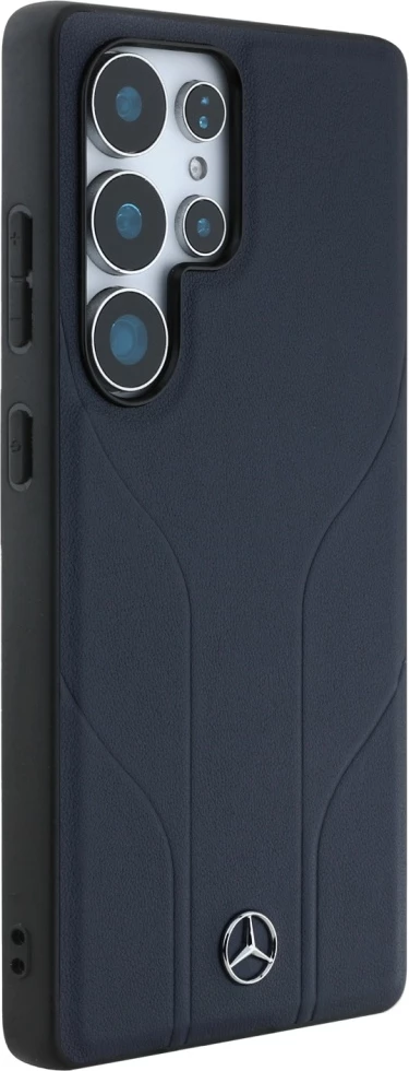 Mbështjellës Mercedes Leather Debossed Lines MagSafe për Samsung Galaxy S25 Ultra, Kaltër