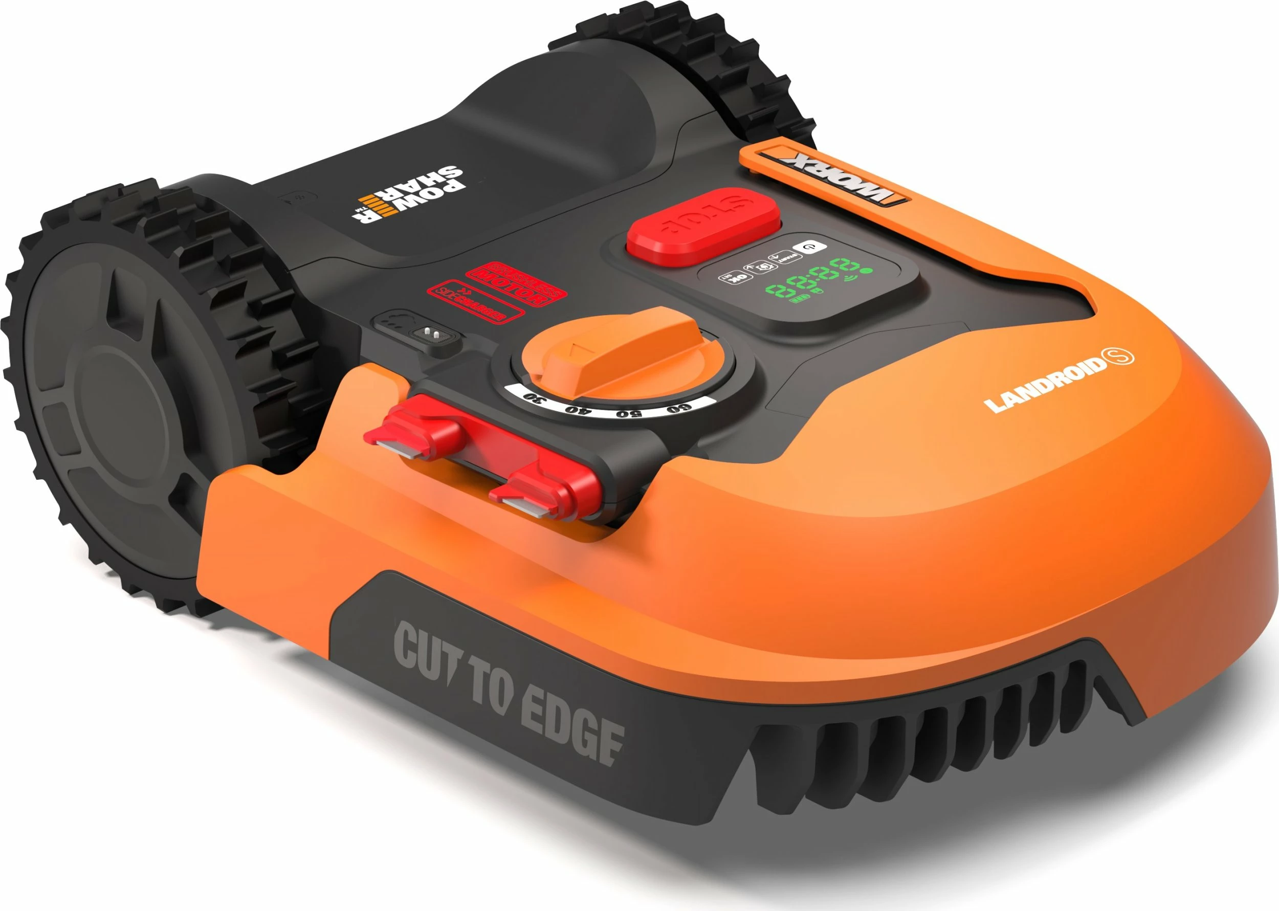 Robot kositës bari Worx Landroid S250 WR168E, 250 m², bateri 2 Ah, Wi‑Fi/Bluetooth, portokalli/zi