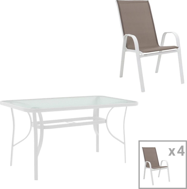 Tavolinë me karrige Valor-Calan I set prej 5 copash metalike bardhë-kafe 120x70x70cm