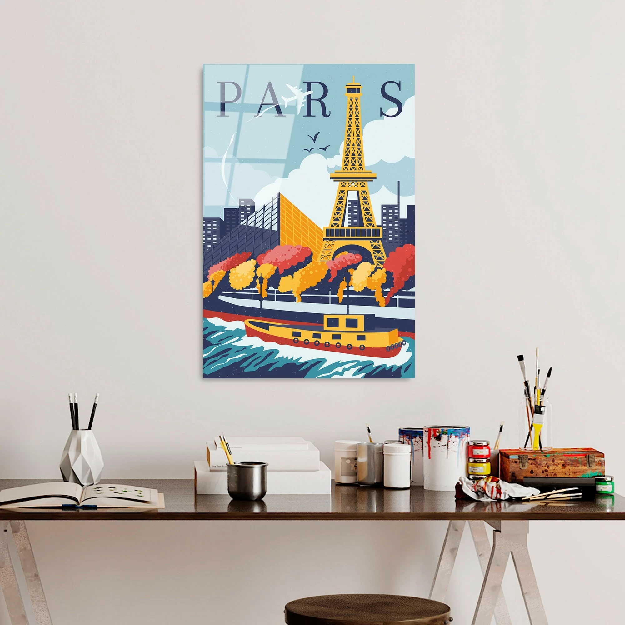 Pikturë dekorative prej xhami të temperuar, shumëngjyrëshe, PARIS, UV-1019, 30x45cm