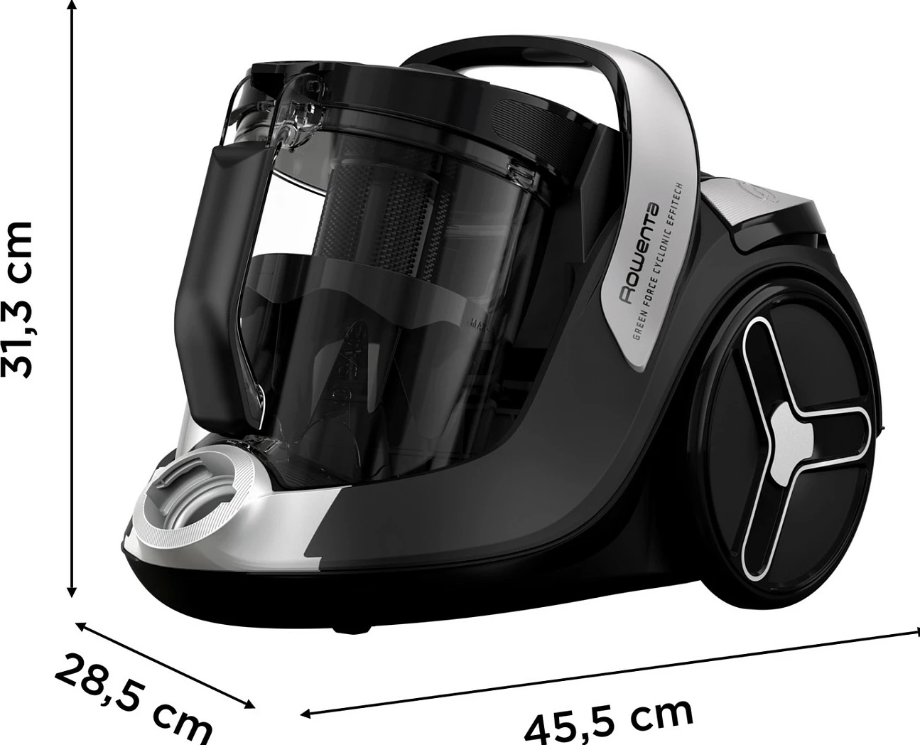 Fshesë me korrent Rowenta Green Force Cyclonic Effitech+ RO7C66, pa qese, 2.5L, 500W, e zezë/hiri e çelët
