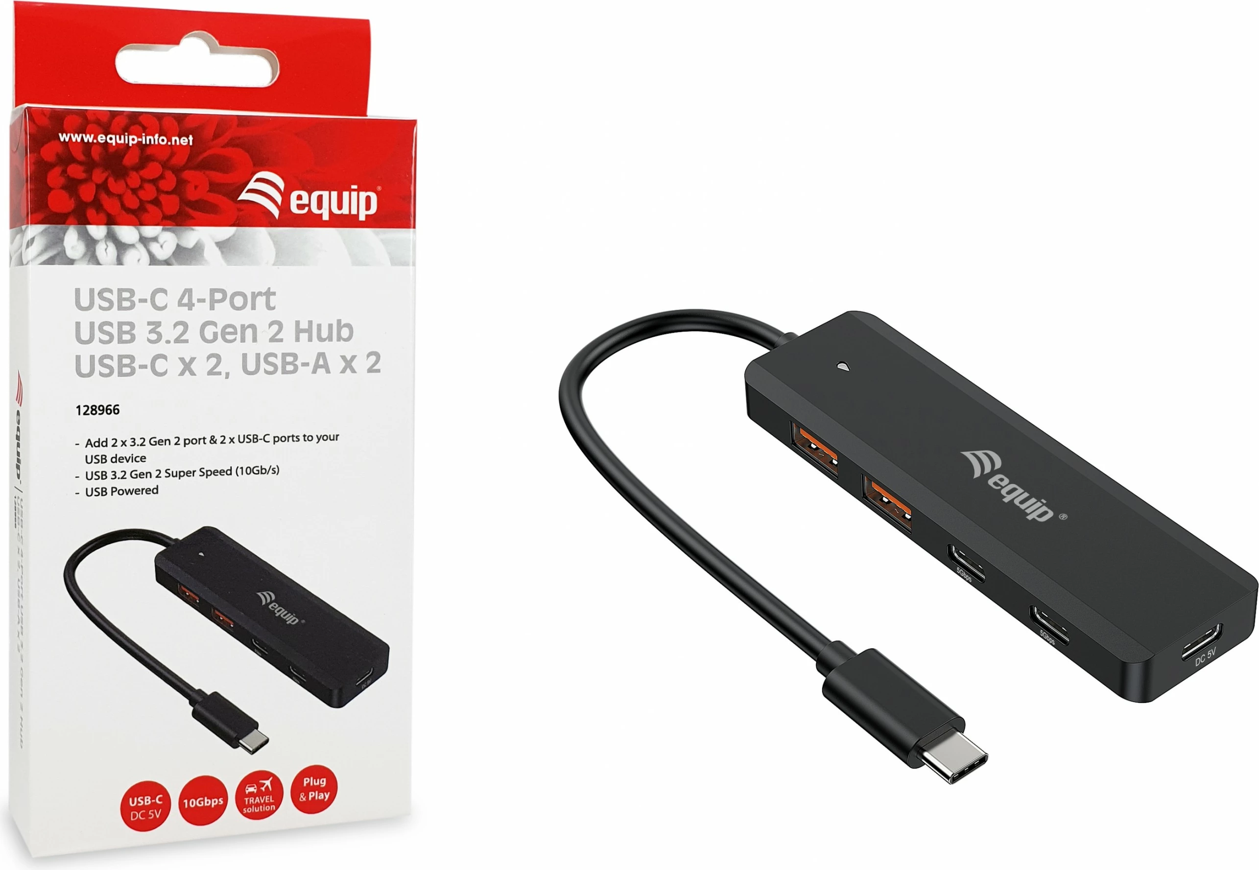 USB hub Equip 128966, 4 porta, USB-C/USB-A, 10Gbps, i zi