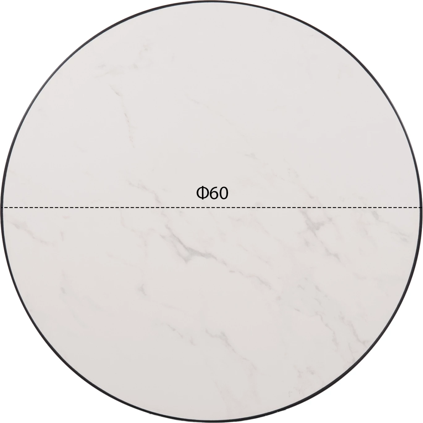 Sipërfaqe tavoline e rrumbullakët prej guri të sinterizuar, mermer i bardhë, kornizë alumini e zezë, FH6652.02, Ø60 cm