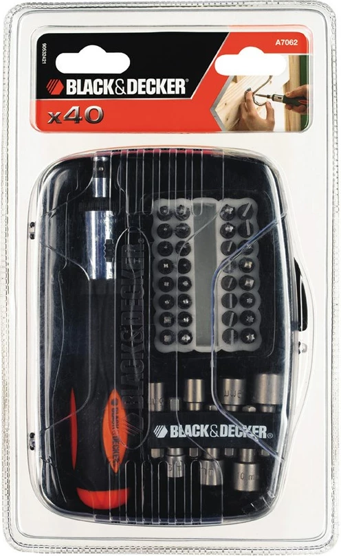 Set çelësa imbus dhe bit-a kaçavide Black&Decker A7062, 40 copë, me rachet manual, zi