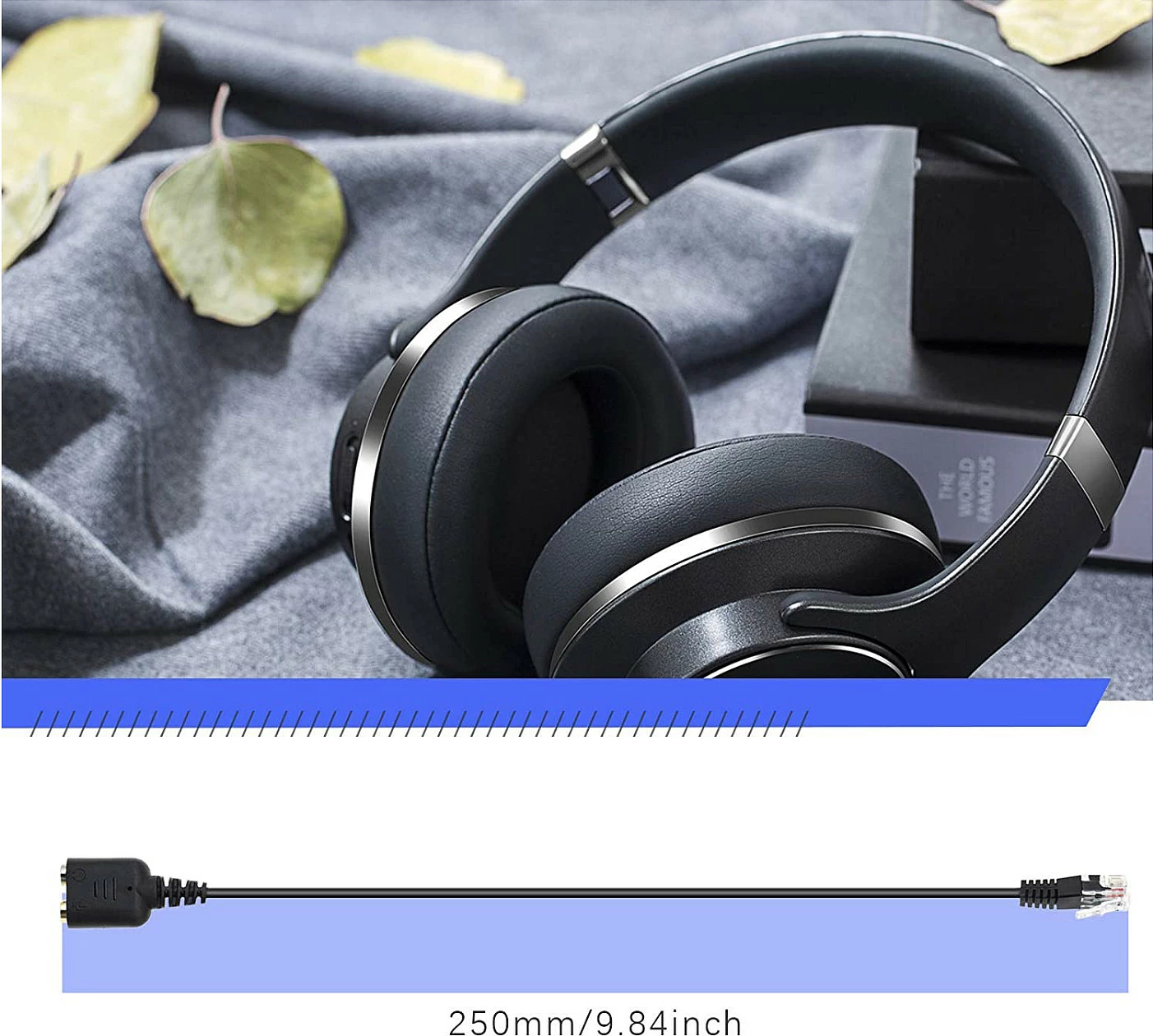 Adapter audio kabllo EQUIP 147944, RJ9 mashkull në 2x 3.5mm femër, 0.25 m, i zi