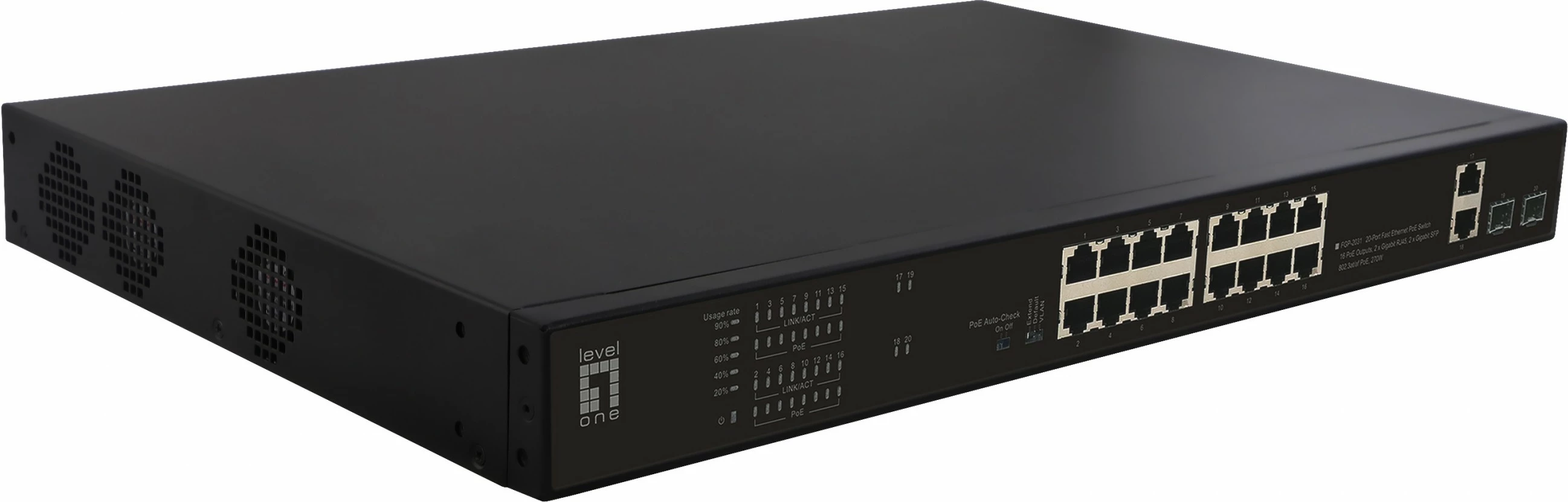 Switch LevelOne FGP-2031, Unmanaged, Fast Ethernet, PoE, Rack mounting, 1U, e zezë