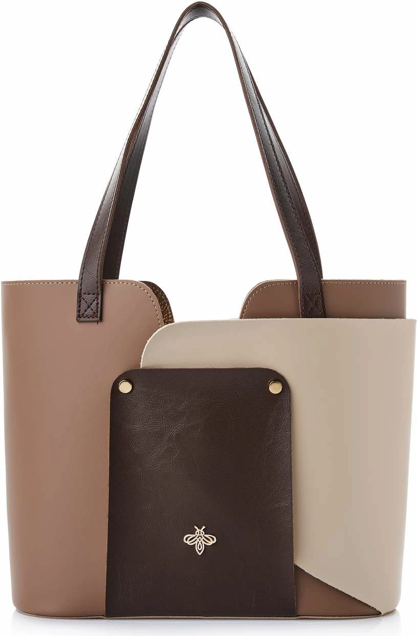Çantë tote Lucky Bees, ngjyrë mink dhe krem, 1292