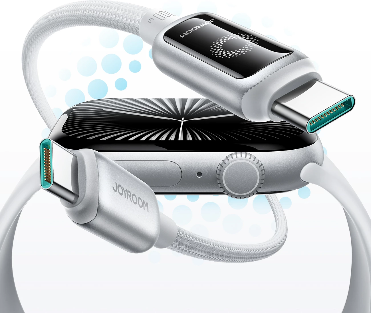 Kabllo USB-C në USB-C, Joyroom S-A55 StarFlight, 100W 1.2m me LED dhe najlon i gërshetum, e bardhë