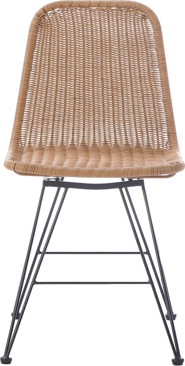 Karrige pe rattan, ngjyrë natyrale, këmbë metali të zeza, 44x58x82cm