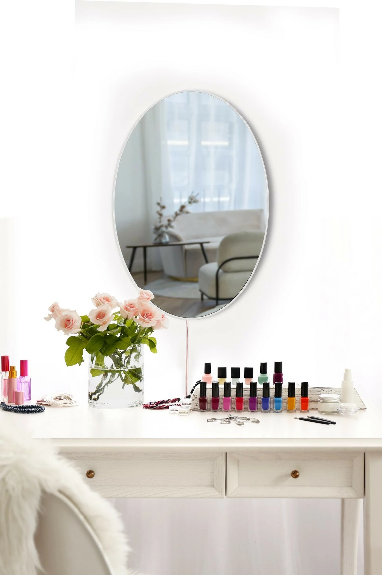 Pasqyrë ovale me ndriçim LED, ngjyrë e bardhë, 30x40cm