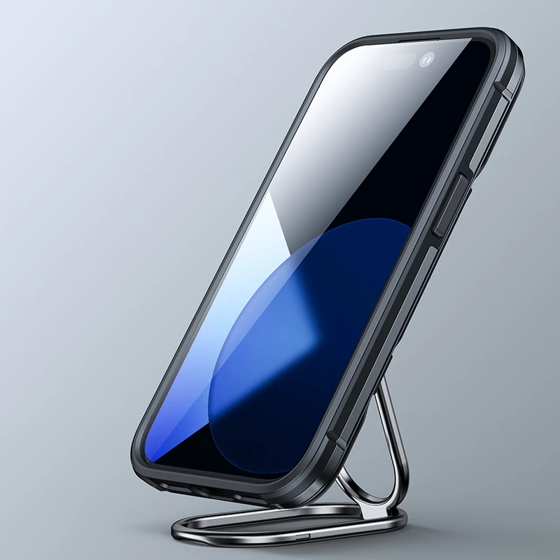 Mbështjellës Joyroom Dual Hinge për iPhone 14, me mbajtëse dhe ring holder, zi