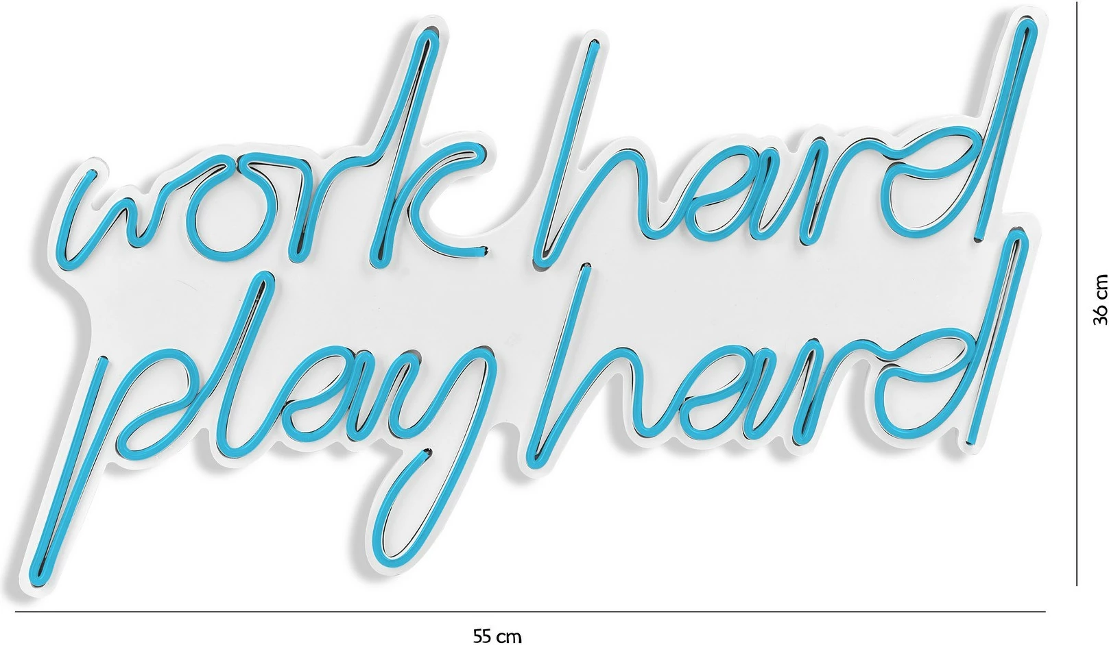 Dekor dritash LED plastike, ngjyrë kaltër, 'work hard play hard'