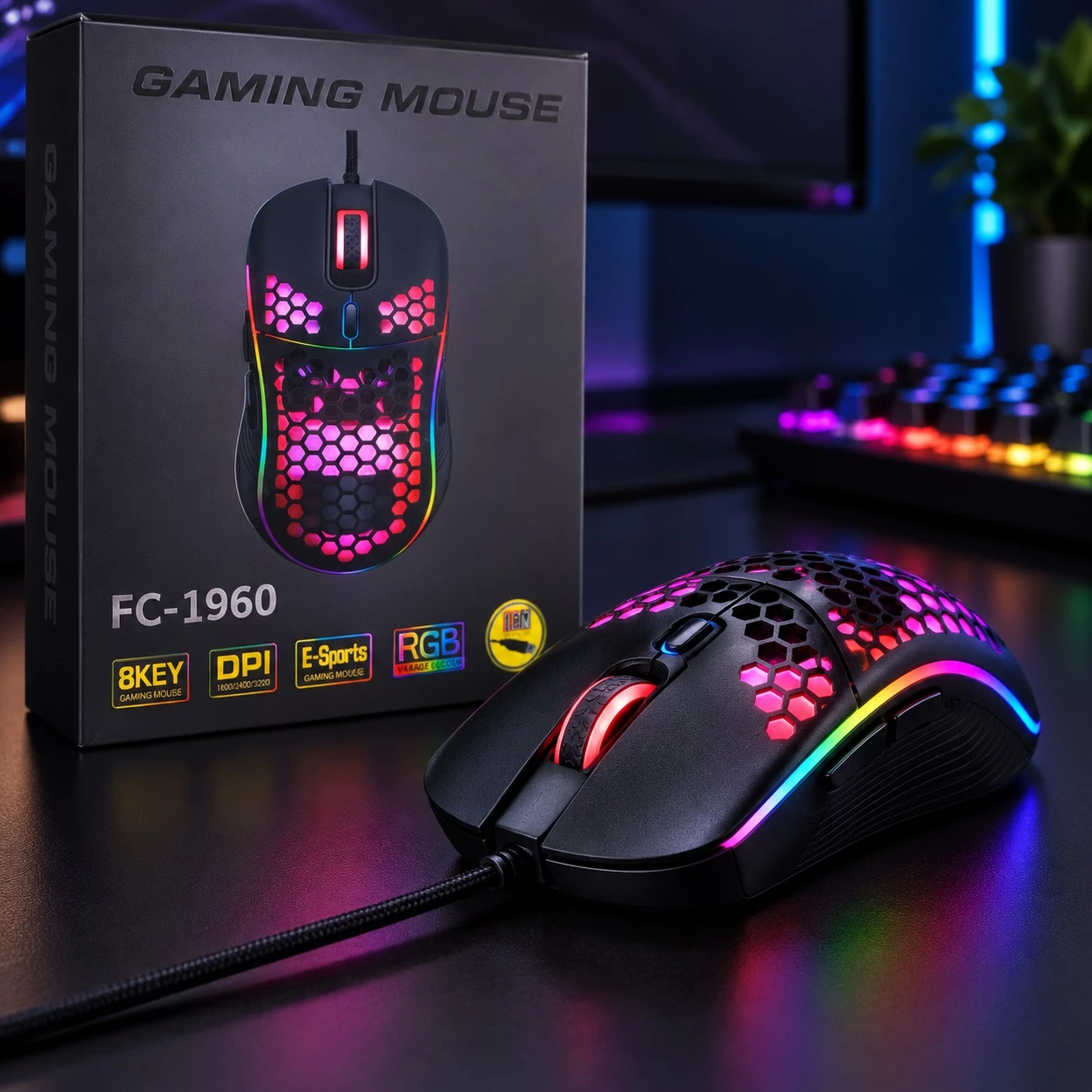Maus Gaming FC-1960 me Ndriçim Shumëngjyrësh dhe Dizajn Honeycomb