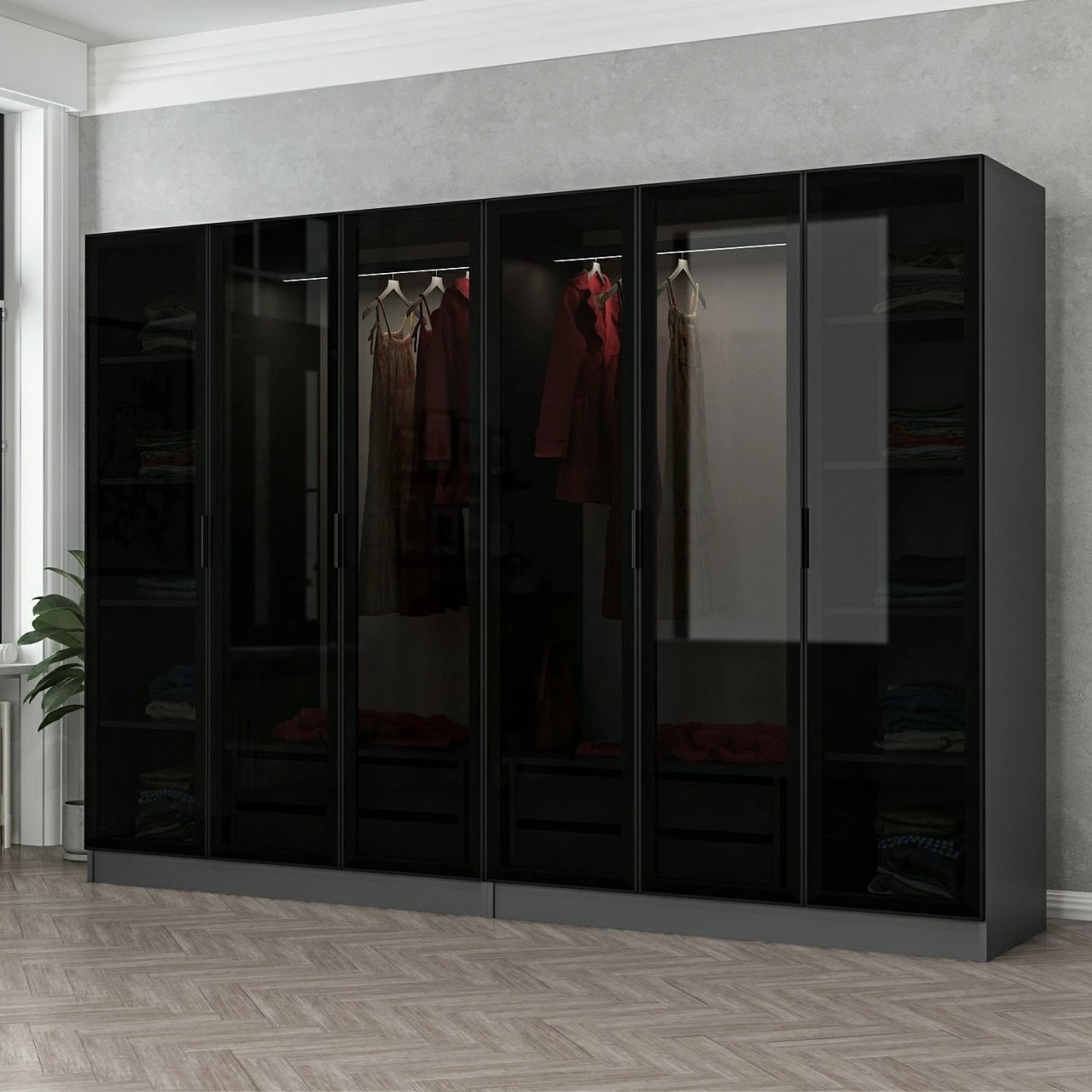 Dollap Skye Decor, anthracite e zi, 270x190x52cm, 8 pjesë