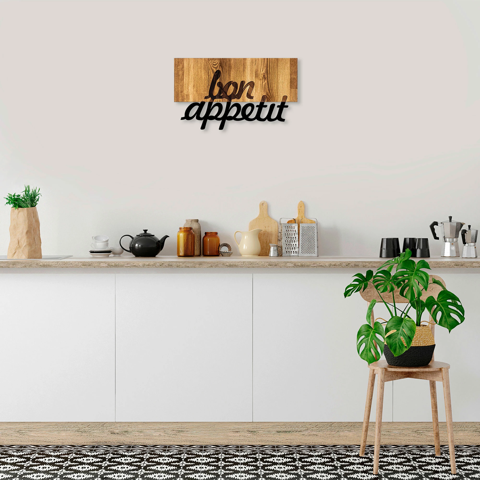 Aksesor dekorativ për mur, dru dhe metal, ngjyrë arre dhe e zezë, MA-309