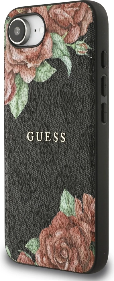 Mbështjellës Guess 4G Flowers Print MagSafe për iPhone 16e, i zi