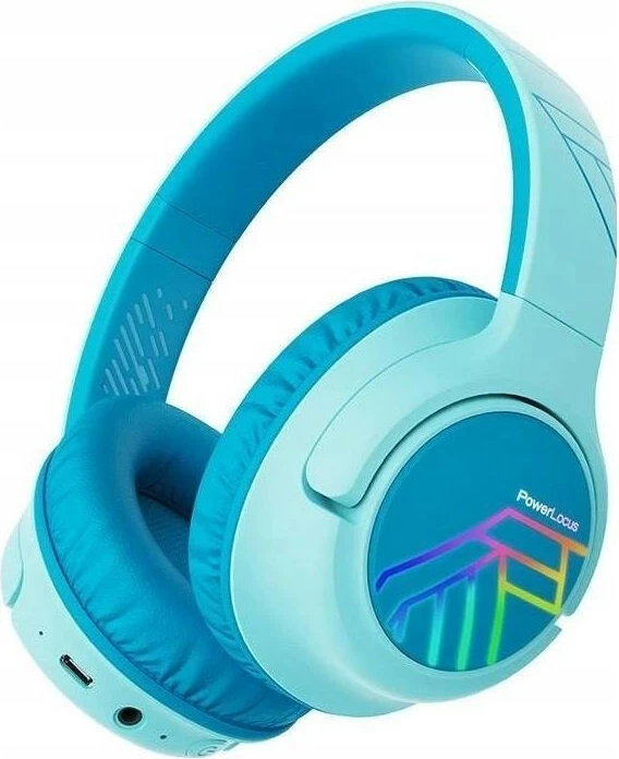 Kufje pa tela PowerLocus Bobo Kids, Bluetooth 5.3, LED, AUX 3.5mm, blu