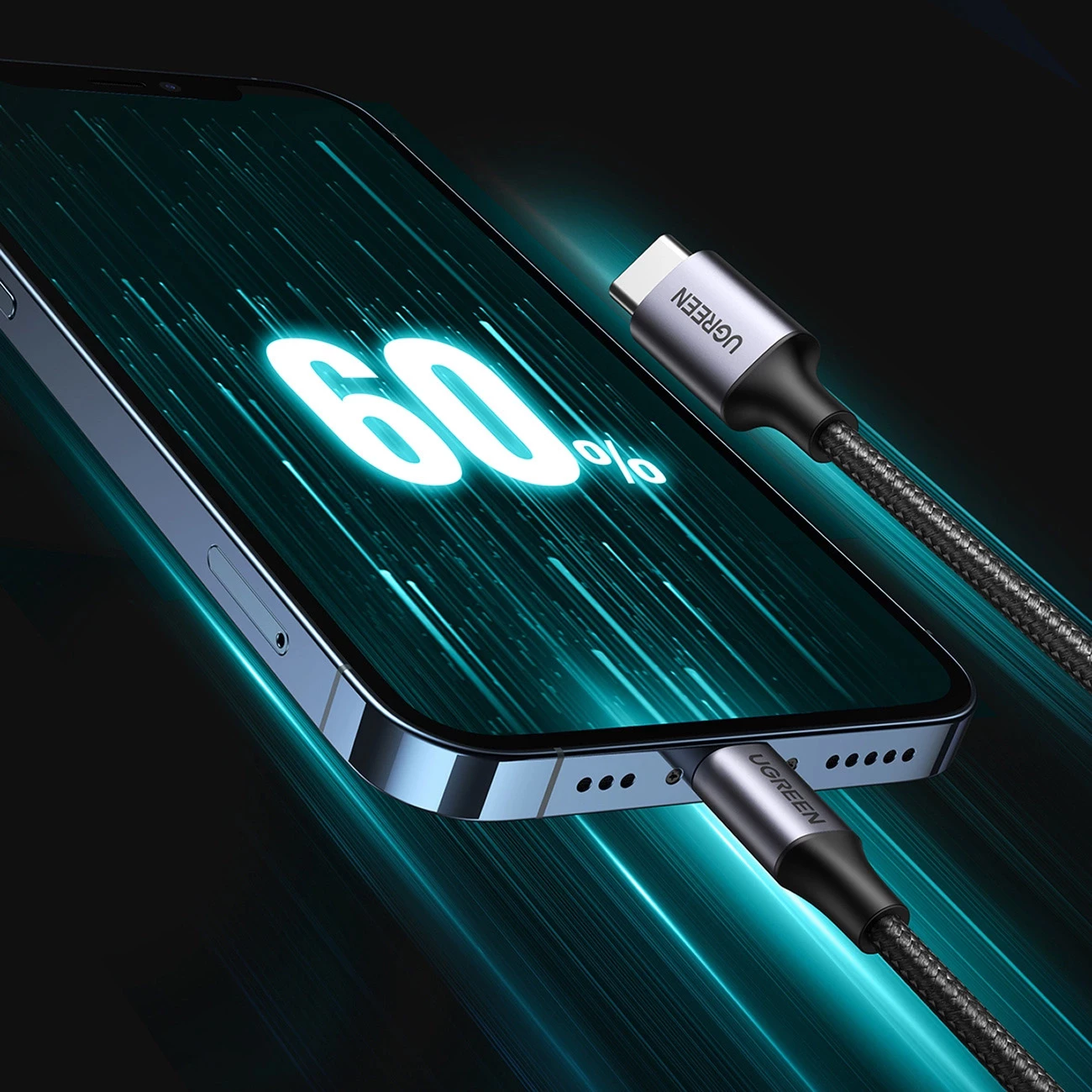 Kabllo Ugreen US304 60759, Lightning në USB-C, 1m, Gri