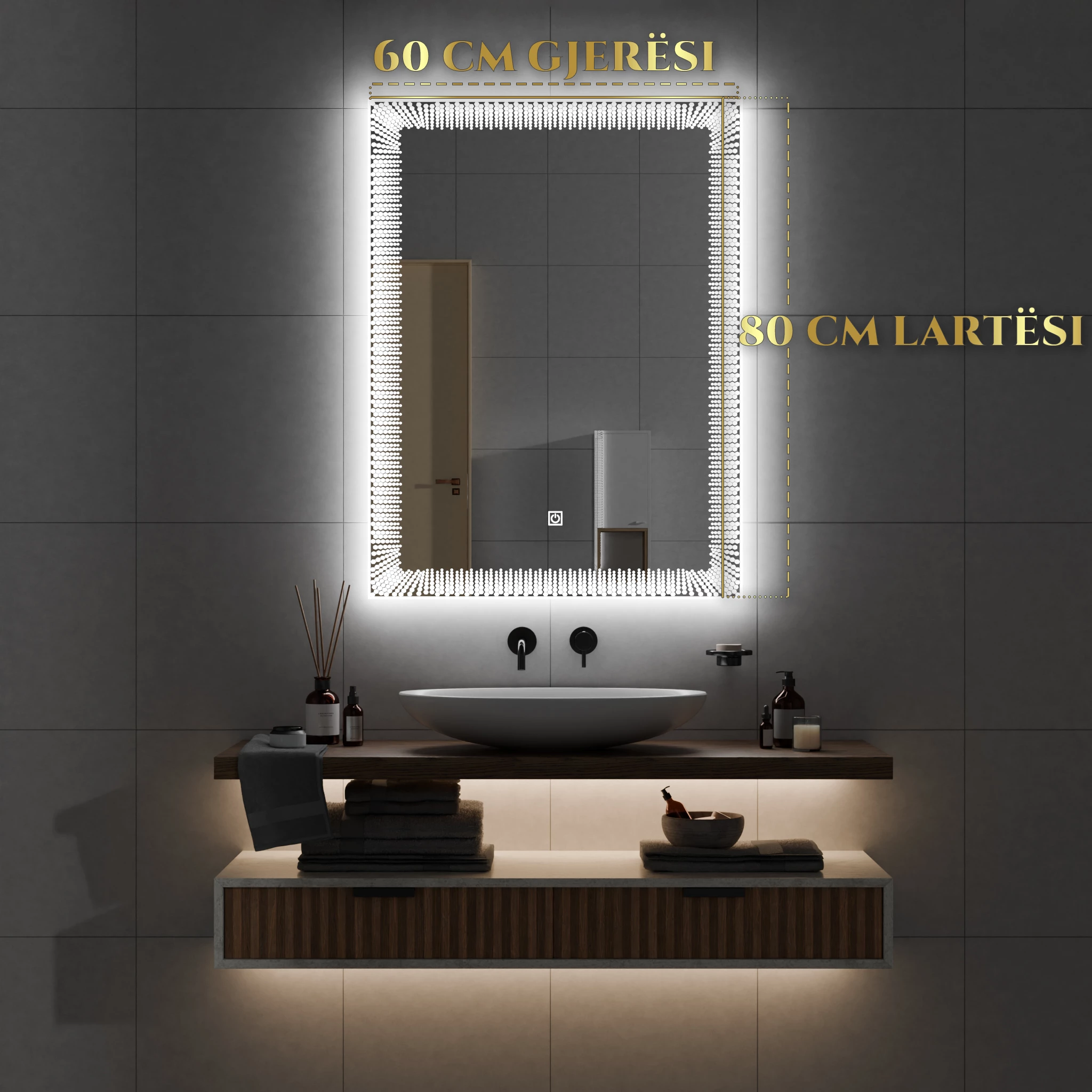 Pasqyre per banjo me LED , Pasqyre me ndriqim Modeli Bleta