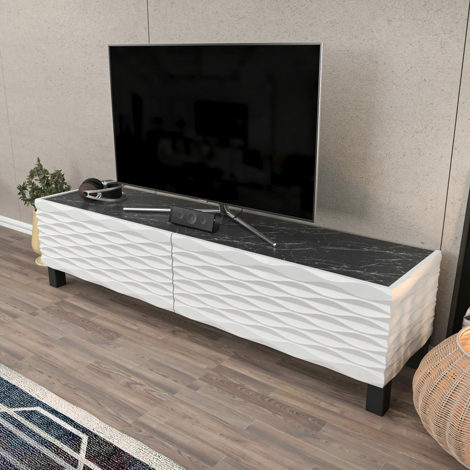 Komodë TV Hanah Home, Lerze, e bardhë, e zezë