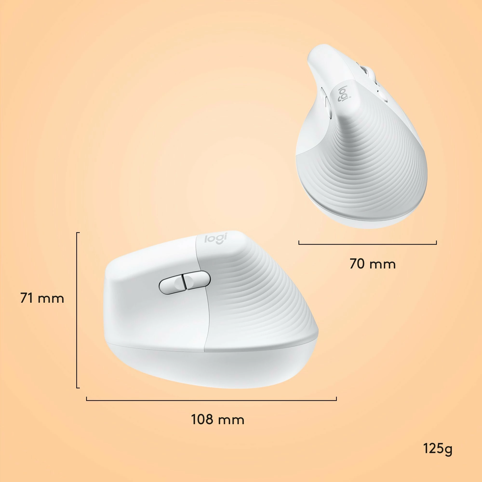 Maus Logitech Lift për Mac 910-006477 vertikal ergonomik wireless 4000 DPI Bluetooth/USB, i bardhë