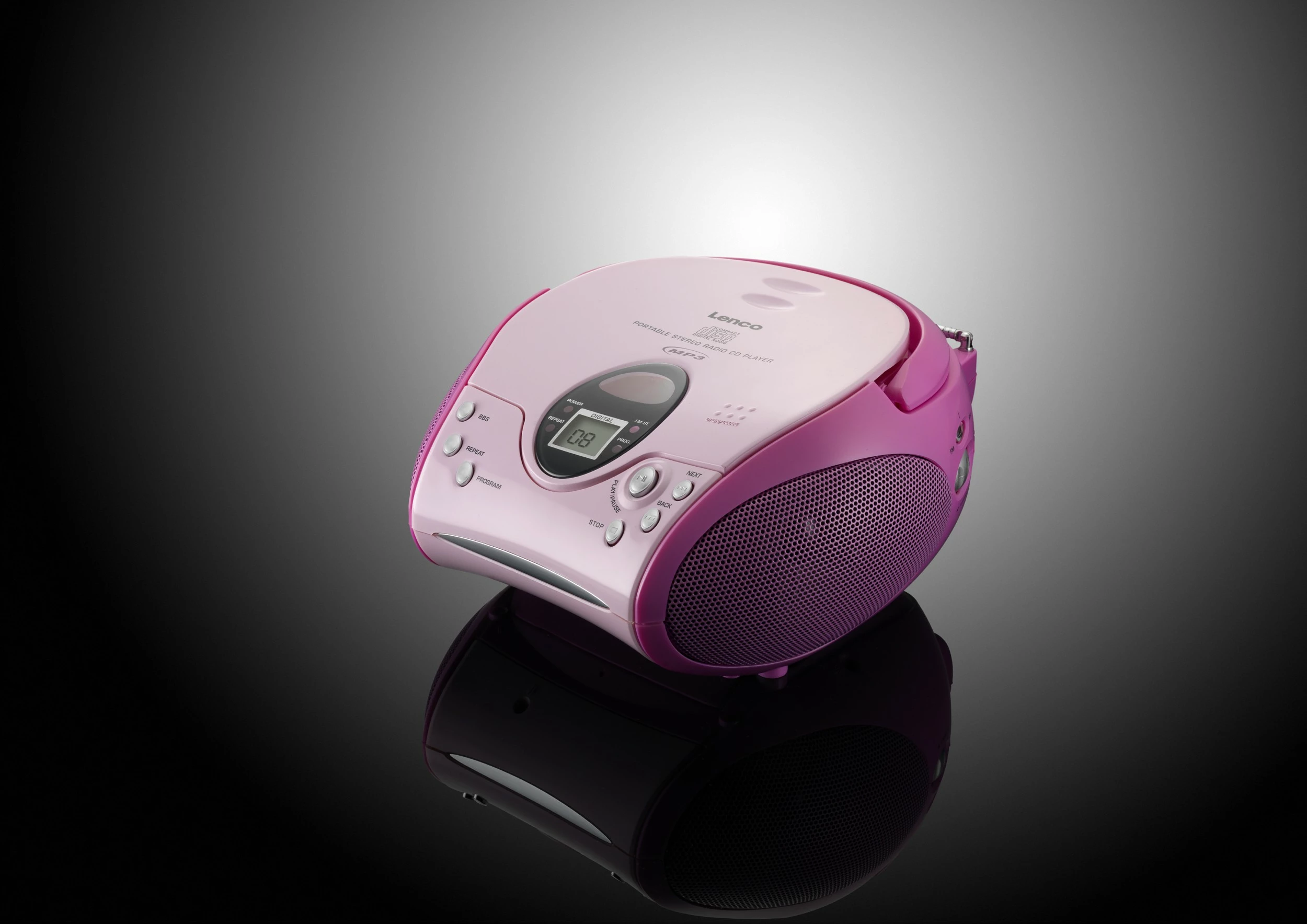 Sistem zëri Lenco SCD-24, ekran i integruar, dalje kufjesh, FM radio, rozë