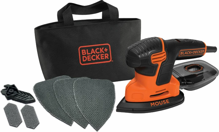 Lëmues vibrues (Mouse) Black&Decker KA2000 120 W, set me letra lëmimi e çantë, e zezë