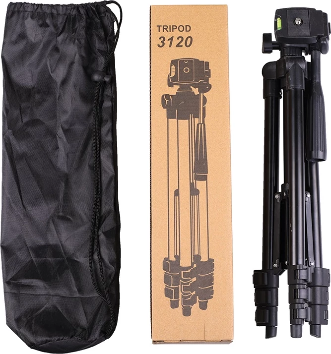 Tripod mini për kamera, Hurtel, universale me filetë 1/4", kokë pan/tilt me nivel, e zezë
