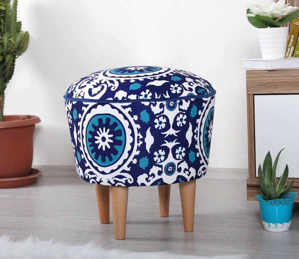 Puf tradicional damask, ngjyrë kaltër-bardhë, Atelier del Sofa