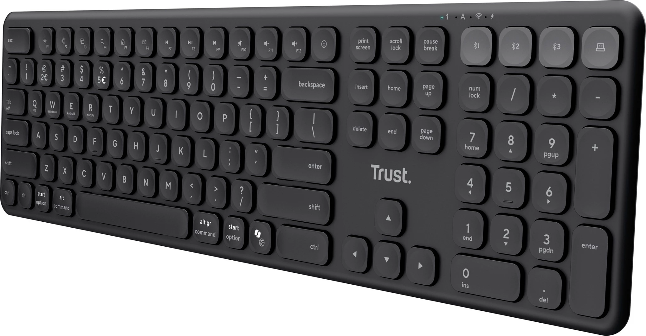 Tastaturë pa kabllo Trust Vaiya, QWERTZ DE, Bluetooth + 2.4GHz, full-size, e zezë