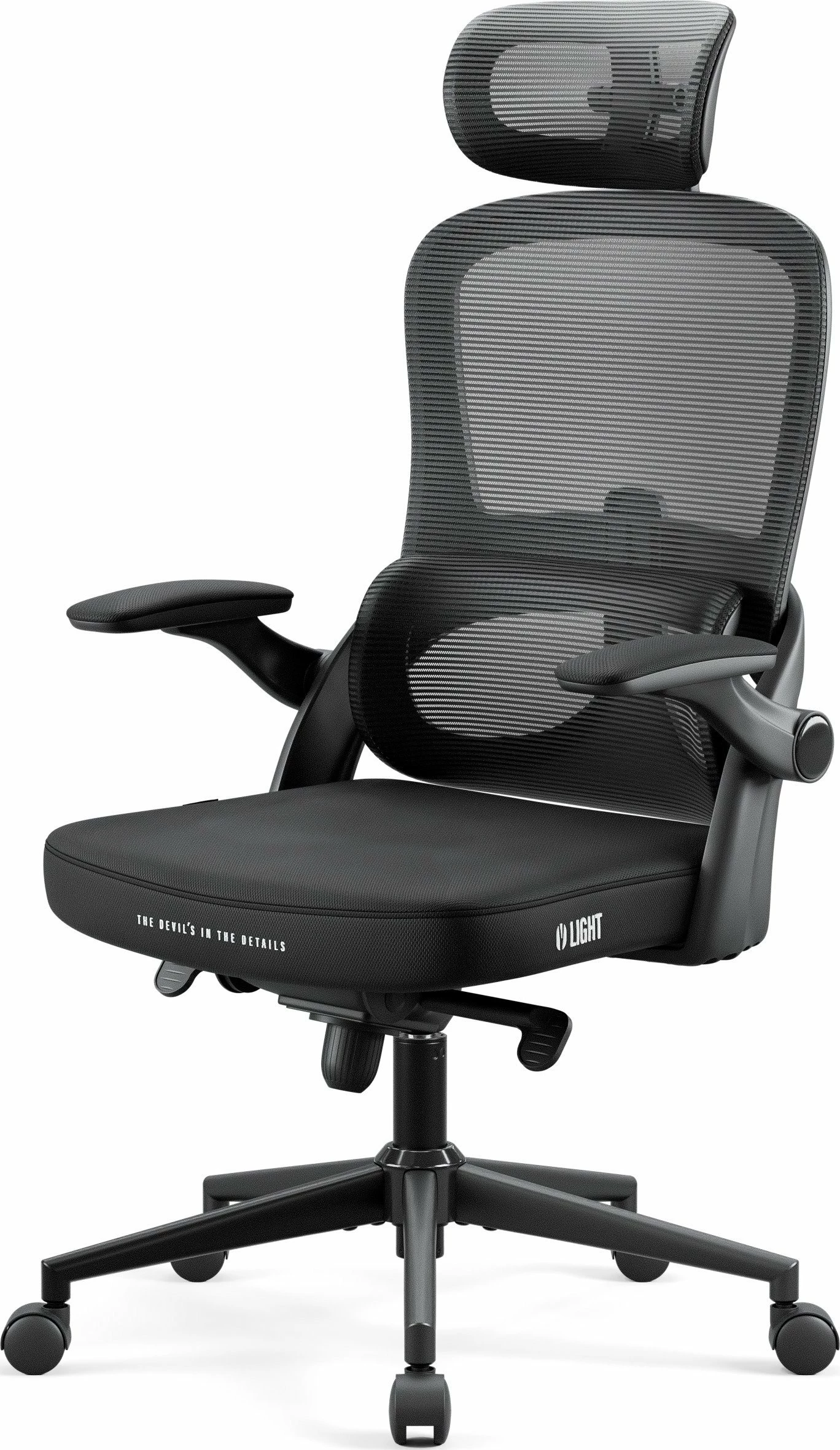 Karrige zyre ergonomike Diablo Chairs V-Light, mbështetje lumbare dinamike, 3D armrests, deri 110 kg, e zezë
