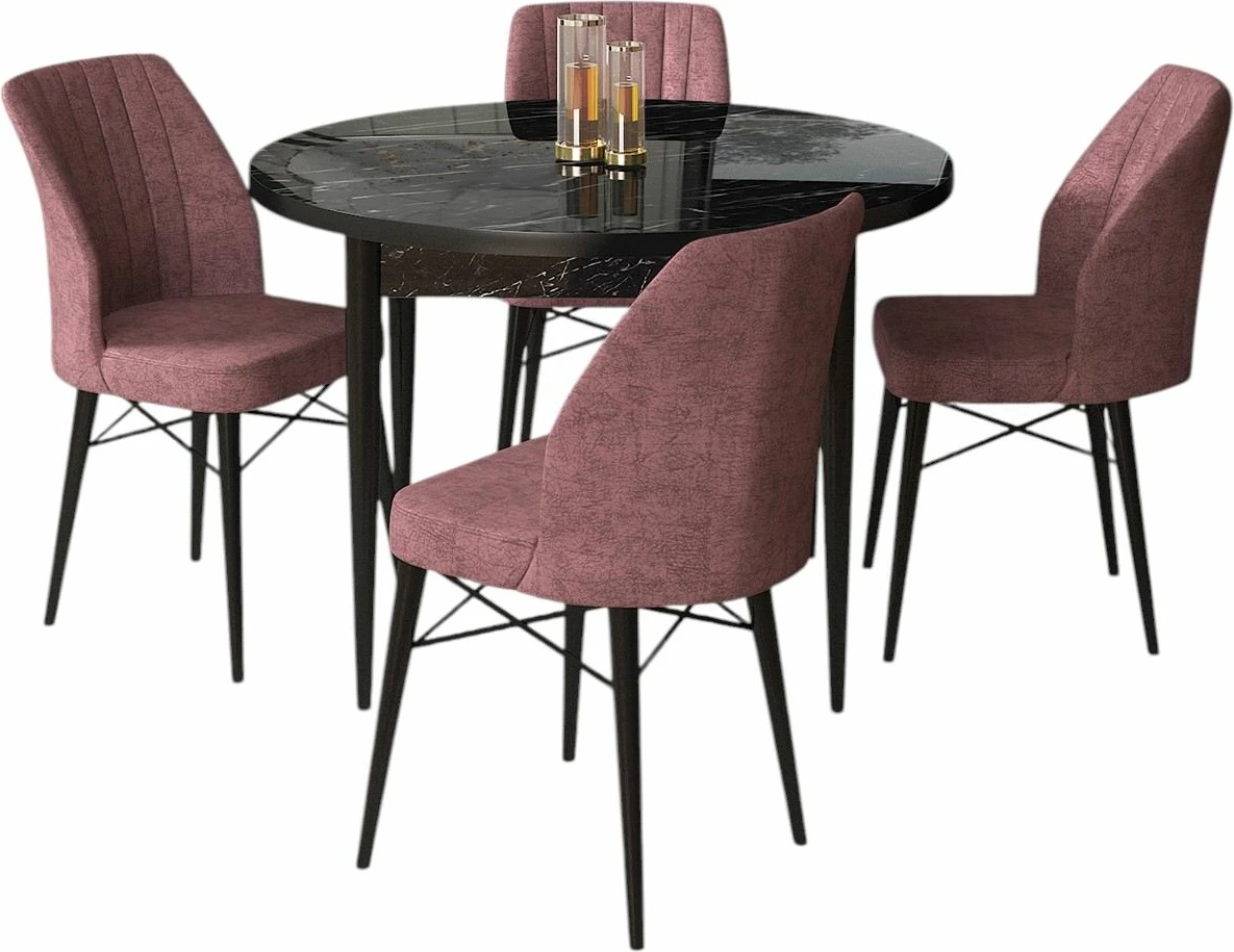 Tavolinë me karrige (5 copë), Skye Decor, mermer i zi, dusty rose