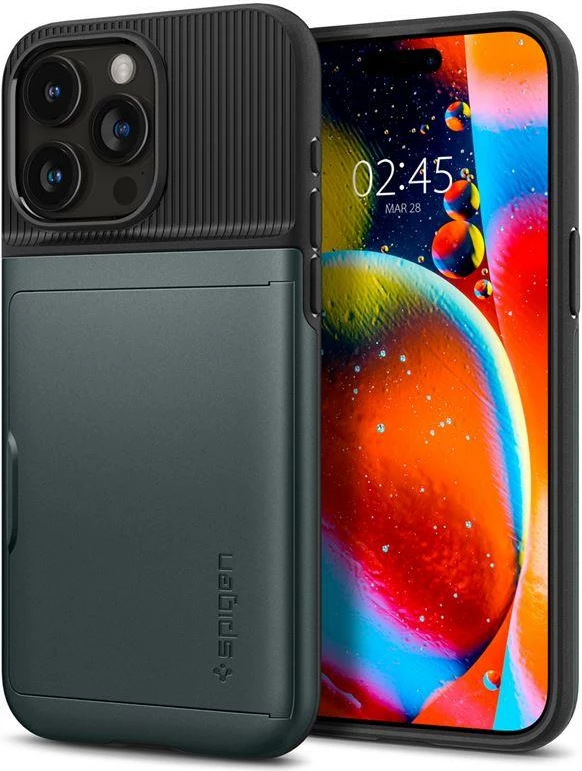 Mbështjellës Spigen Slim Armor CS për iPhone 15 Pro, e gjelbër e errët