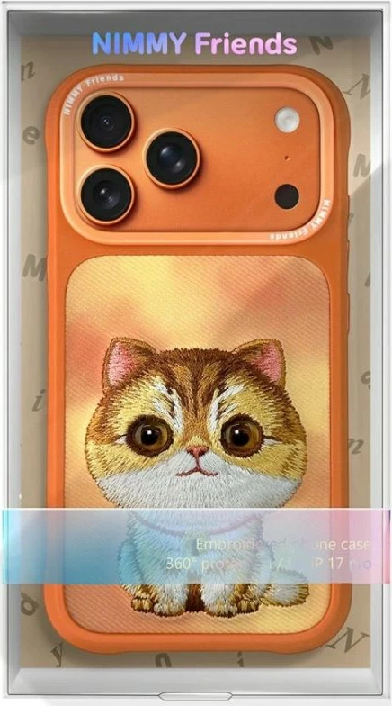Kuti telefoni Nimmy Big Eyed Pet 2.0 Cat për iPhone 17 Pro, portokalli