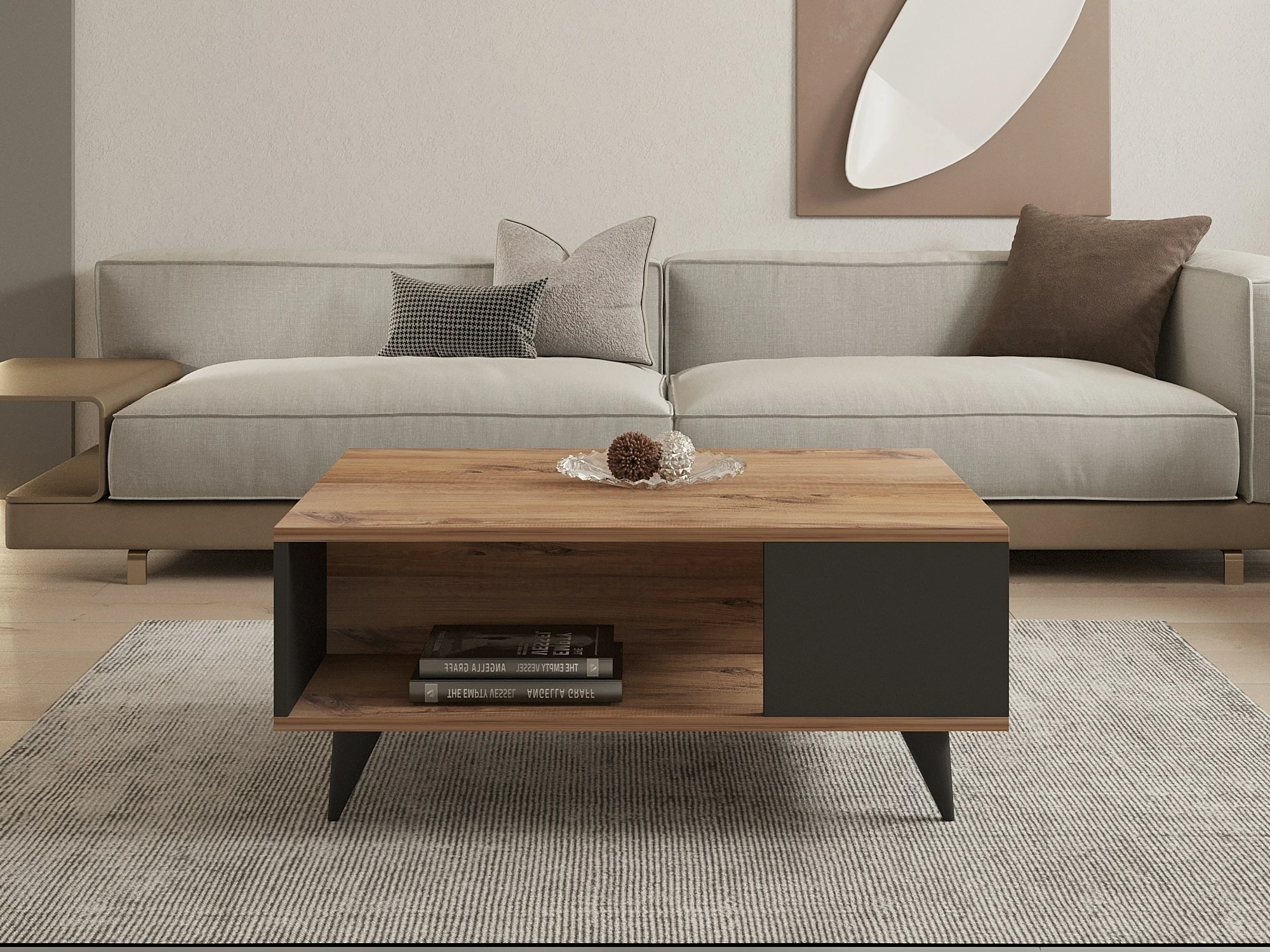 Tavolinë kafeje dy kate, ngjyrë arrë dhe e zezë, Hanah Home Yuka