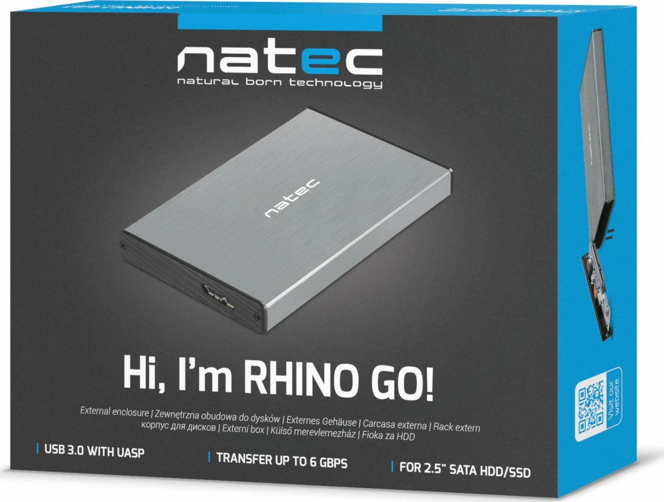 Kasë e jashtme për HDD/SSD 2.5" Natec Rhino Go NKZ-0941, SATA III në USB 3.2 Gen 1, e zezë