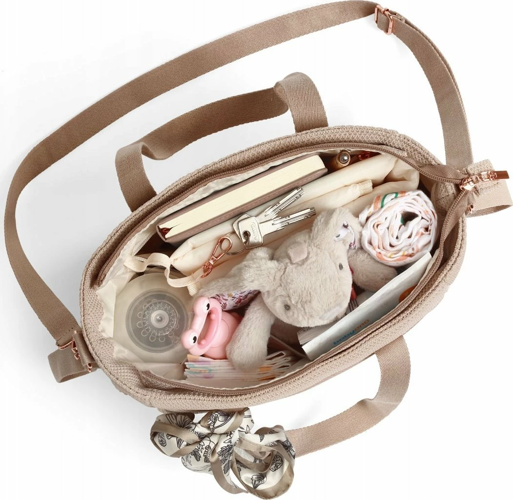 Çantë mami për karrocë BabyOno Carmen 1571/02, 9 xhepa, dyshek ndërrimi, beige