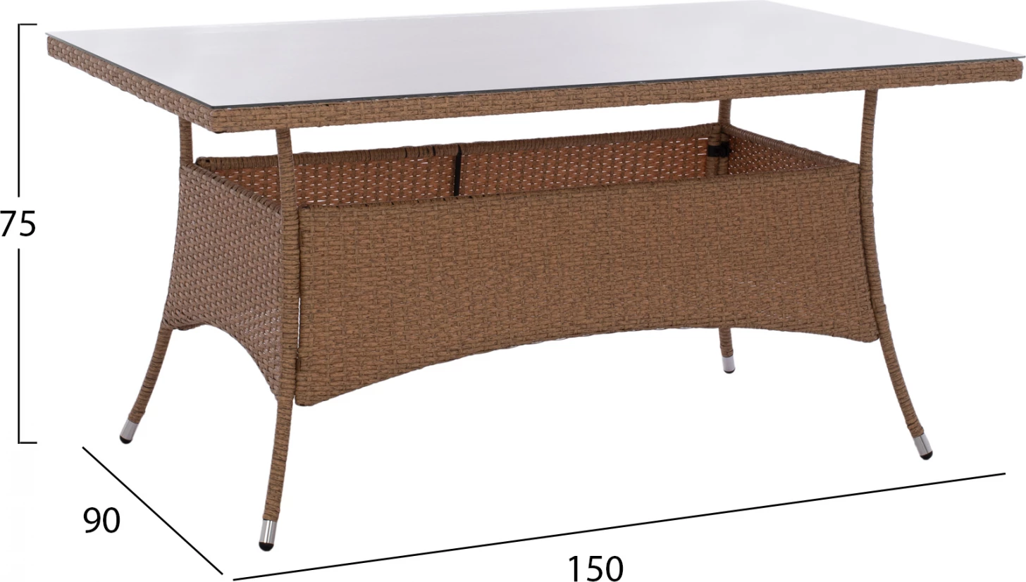 Set tavoline ngrënieje 5 pjesë, tavolinë 150x90 dhe karrige rattan bexh kafe FH11713.02